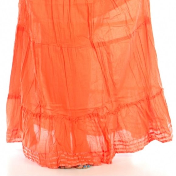 HIGHNESS NYC Women OS Beach Breeze Cotton Solid Orange Ruffle Maxi Skirt - Picture 7 of 12